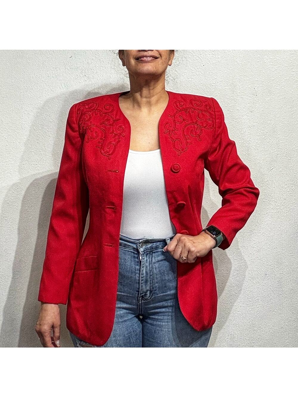 Le Suit Petite Red Blazer Sz 10 P